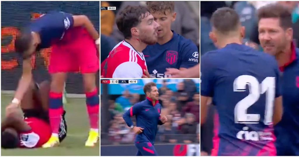 Atletico Madrids Yannick Carrasco was raging vs Feyenoord as Diego Simeone ran on to pitch – GIVEMESPORT